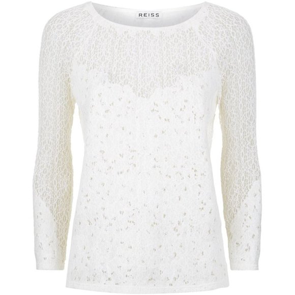 NWT Reiss Shell Lace Long Sleeve Top Off White 0 4 - Picture 4 of 9